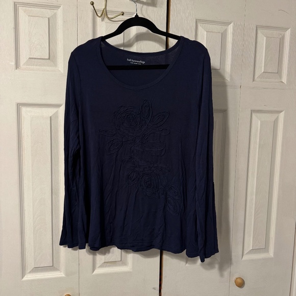 Soft Surroundings Navy Rose Fabric Appliqué Tunic - Size XL - Picture 1 of 5